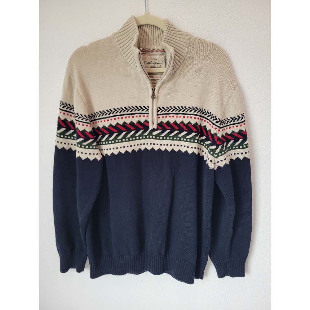 Weatherproof Men XL 100% Cotton Quarter Zip Mock Neck Holiday Sweater